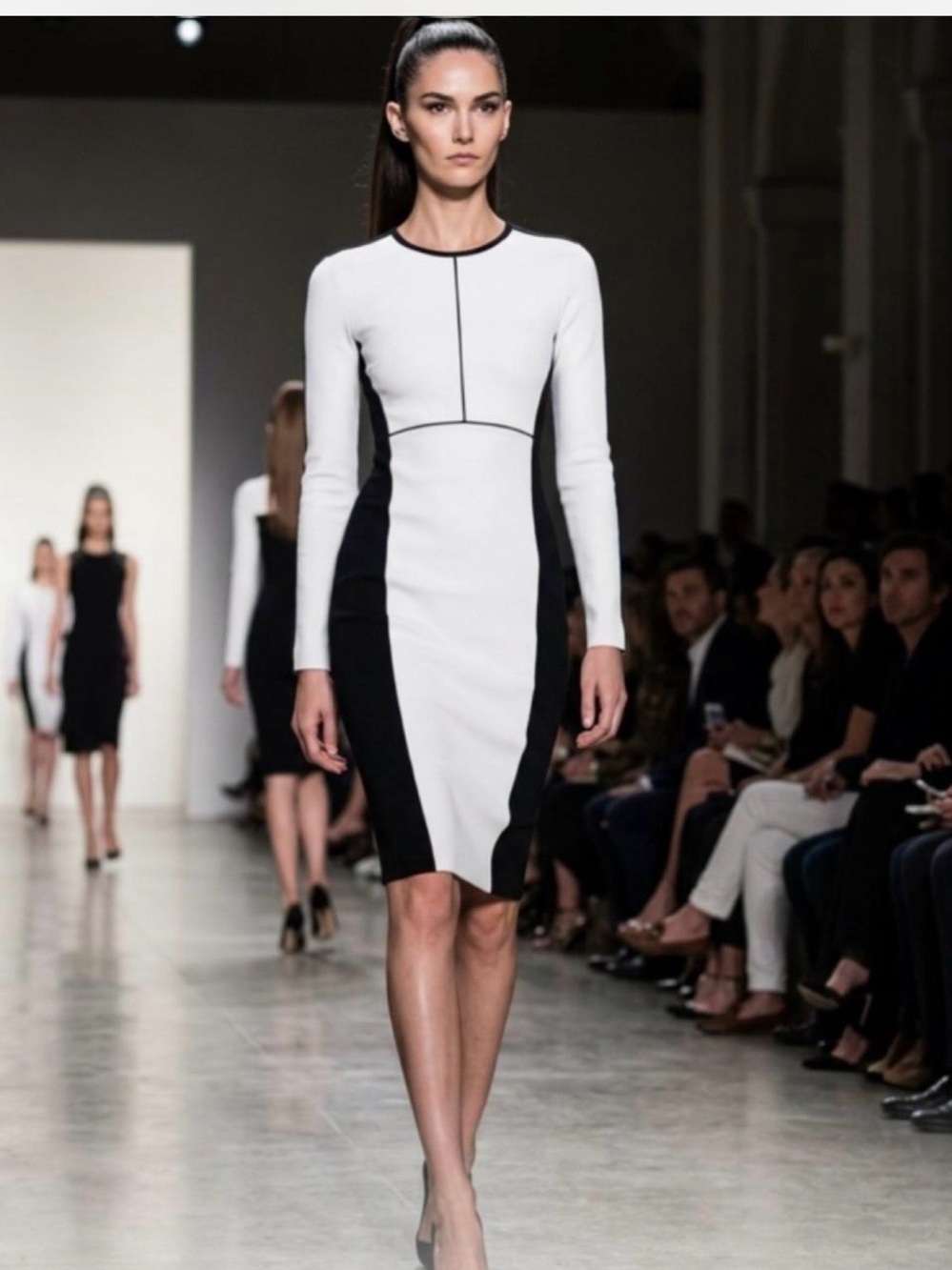 Narciso Rodríguez Black &  White Midi Dress Long-Sleeve Sheath Dress XS